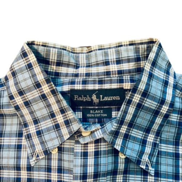 Ralph Lauren Mens Size Large Button Down Up Blue Checkered Dress Shirt - Picture 2 of 8